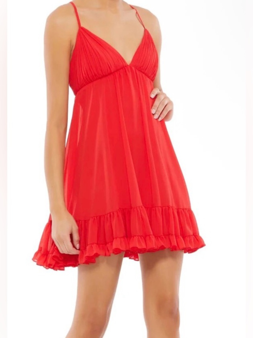 Mac Duggal Red Ruffle-Hem Mini